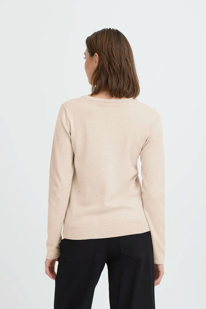 Ichi Luls V Neck Long Sleeve Top in Oatmeal Melange