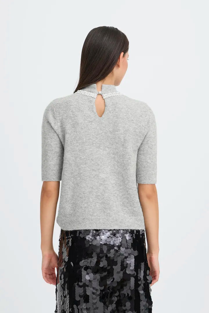 ICHI Macon Short Sleeved Top in Grey Melange - 20124688