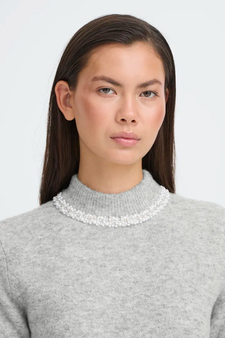 ICHI Macon Short Sleeved Top in Grey Melange - 20124688