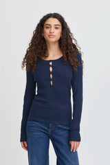ICHI Mafa Long Sleeved Pullover in Total Eclipse - 20124339