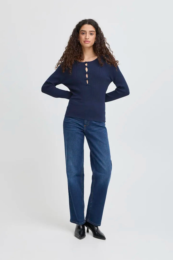 ICHI Mafa Long Sleeved Pullover in Total Eclipse - 20124339
