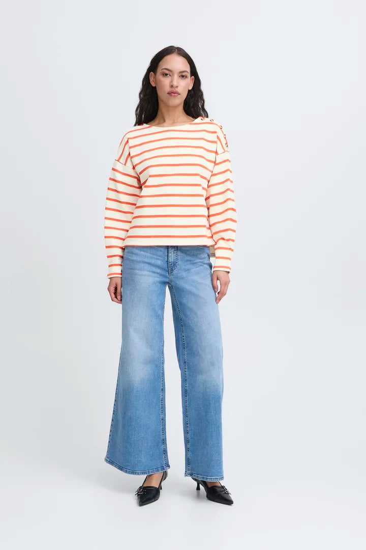 Ichi, Magga Sweatshirt, Orange, Stripes, EvaLucia Boutique, Perth