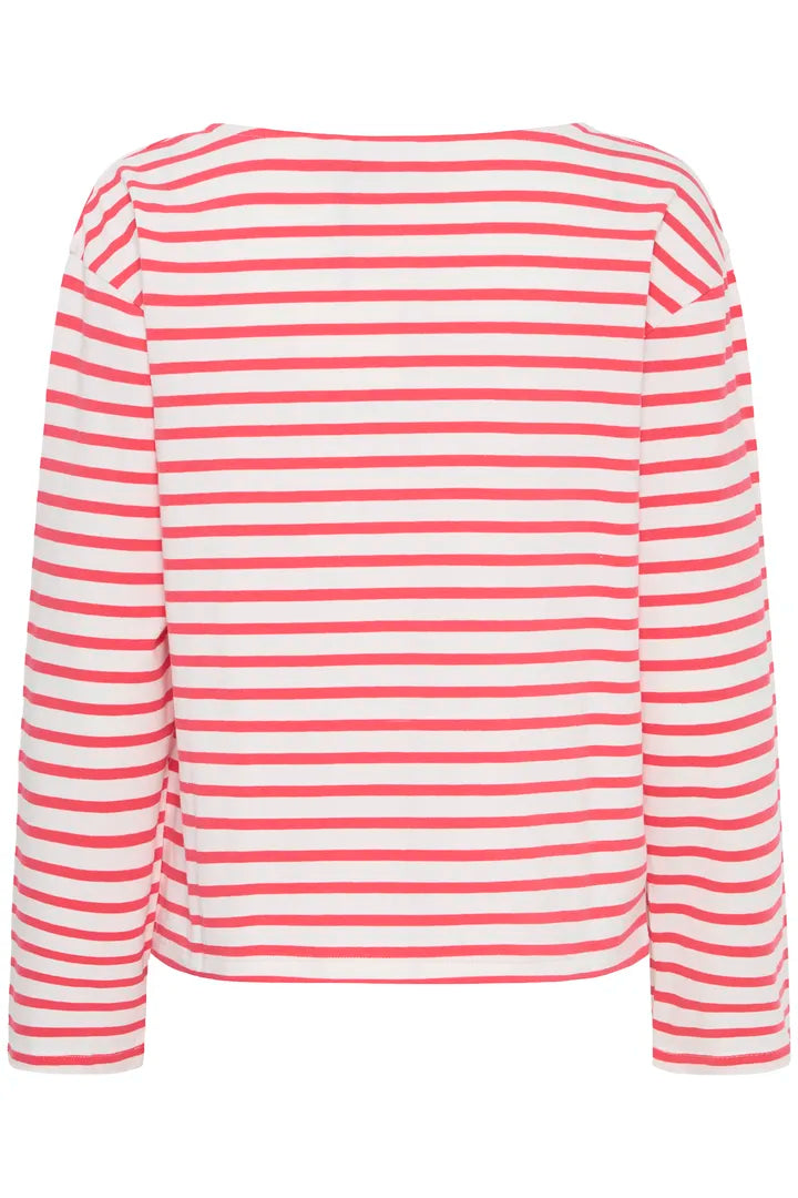 ICHI Mira Long Sleeve T-Shirt in Teaberry & Cloud Dancer - 20125011