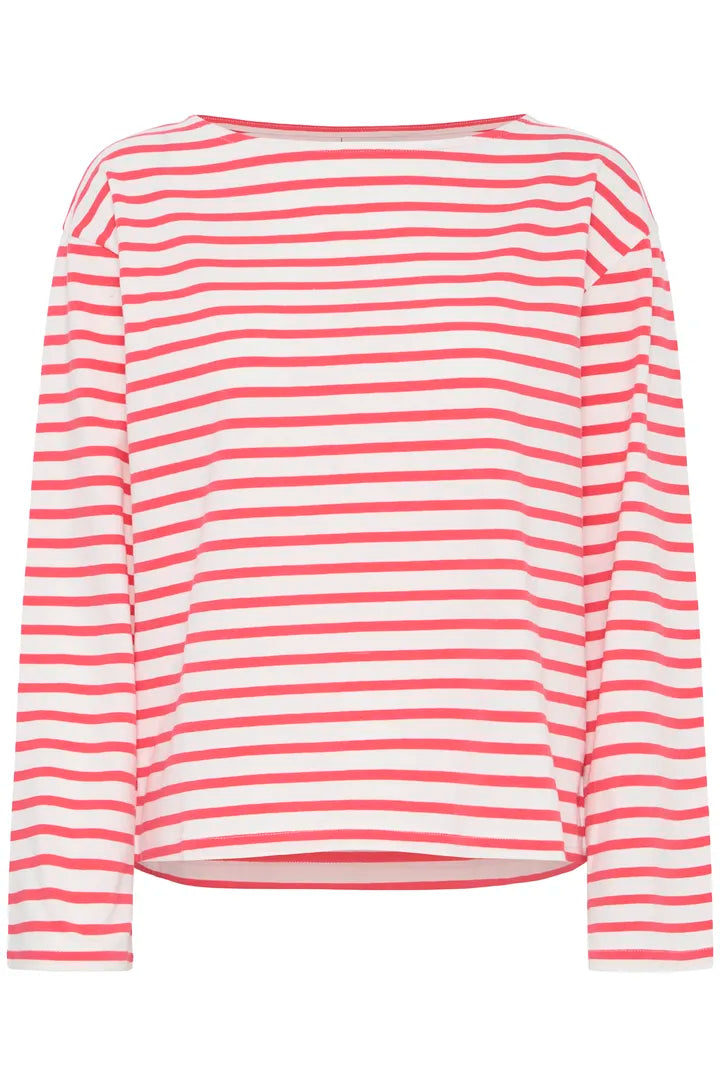 ICHI Mira Long Sleeve T-Shirt in Teaberry & Cloud Dancer - 20125011