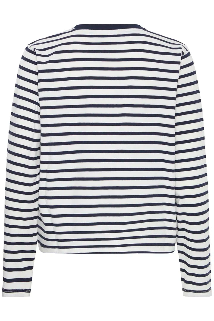 ICHI Mira Loose T-Shirt in Total Eclipse & Cloud Dancer - 20125009