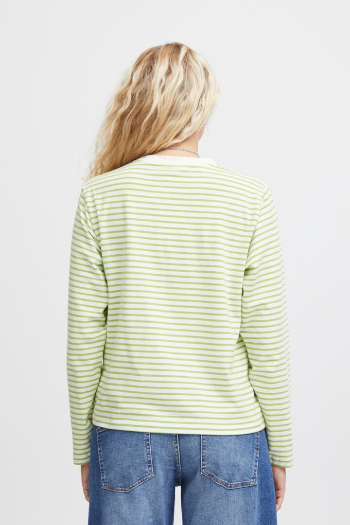 Ichi Mira Long Sleeved Top-Green Tea Stripe-20120939