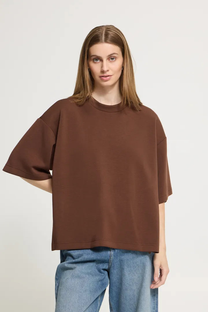 Ichi Naida Short Sleeve T-Shirt in Chicory Coffee