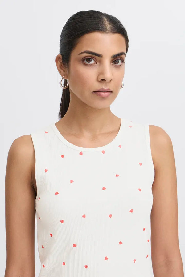 ICHI Palma Sleeveless Top in Cloud Dancer with Heart Embro - 20122844