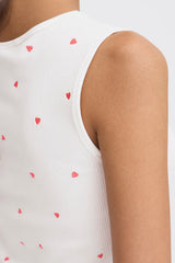 ICHI Palma Sleeveless Top in Cloud Dancer with Heart Embro - 20122844