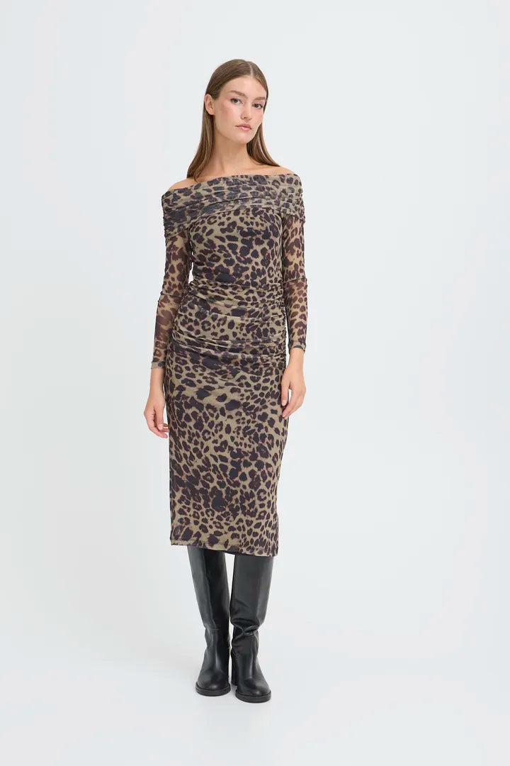 ICHI Parda Dress in Leopard Print - 20124839