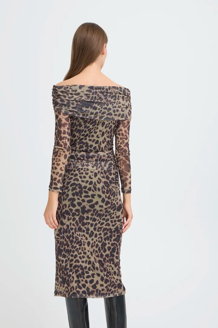 ICHI Parda Dress in Leopard Print - 20124839