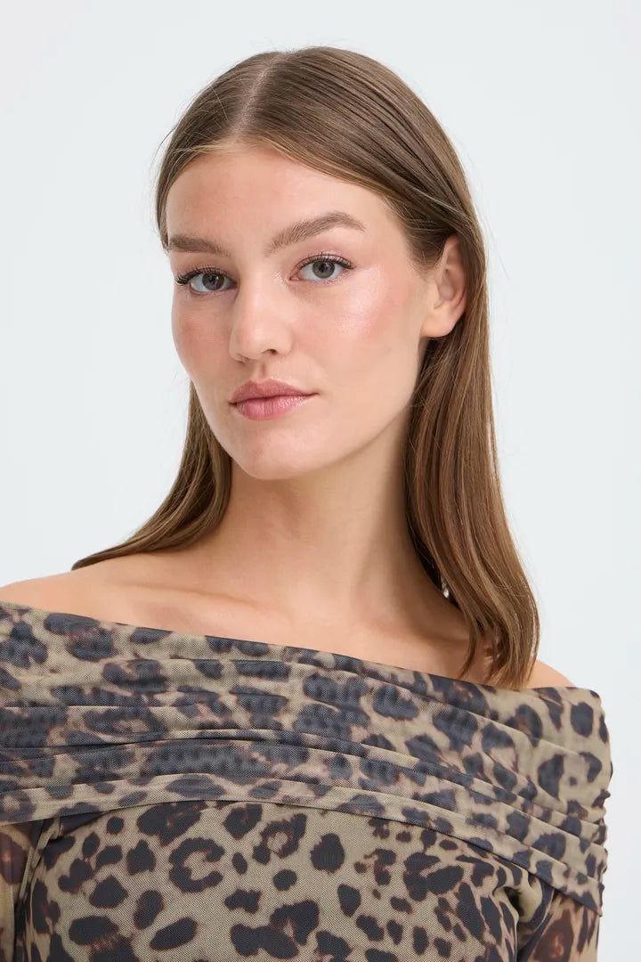 ICHI Parda Dress in Leopard Print - 20124839
