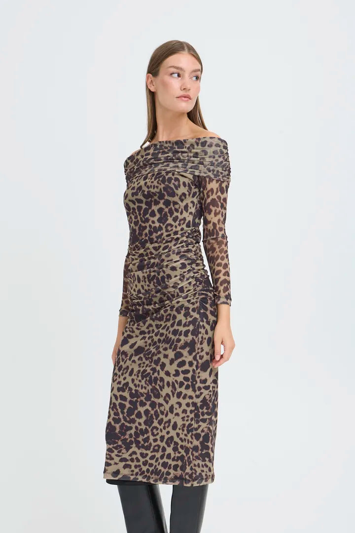 ICHI Parda Dress in Leopard Print - 20124839