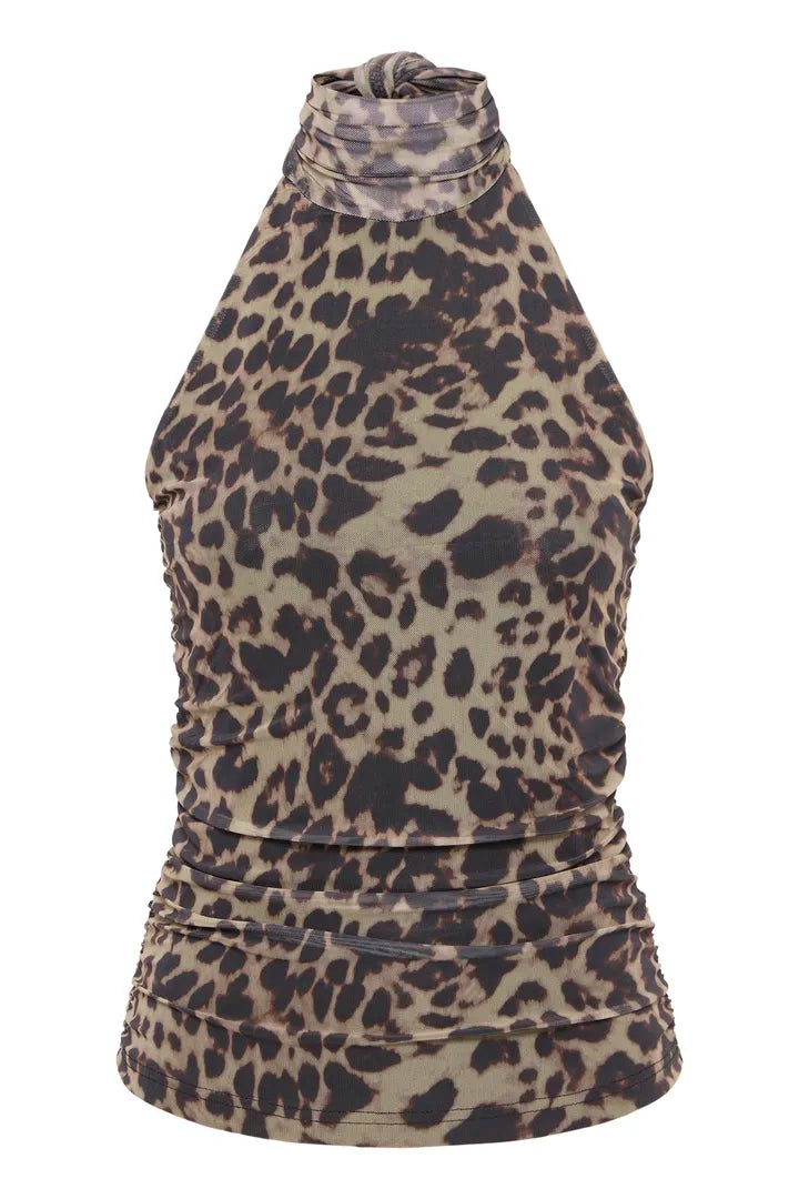 ICHI Parda Halter Neck Top in Leopard Print - 20124838