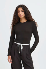ICHI Philuca Long Sleeve Top in Black - 20117290