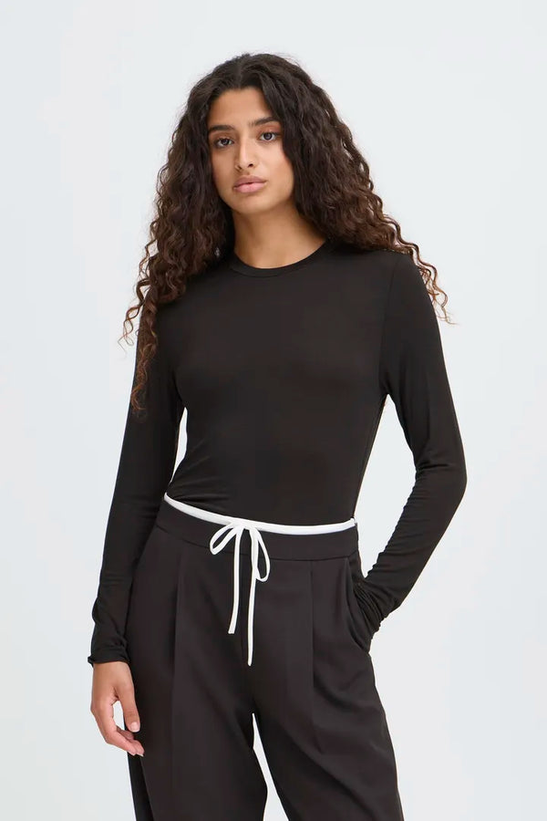 ICHI Philuca Long Sleeve Top in Black - 20117290