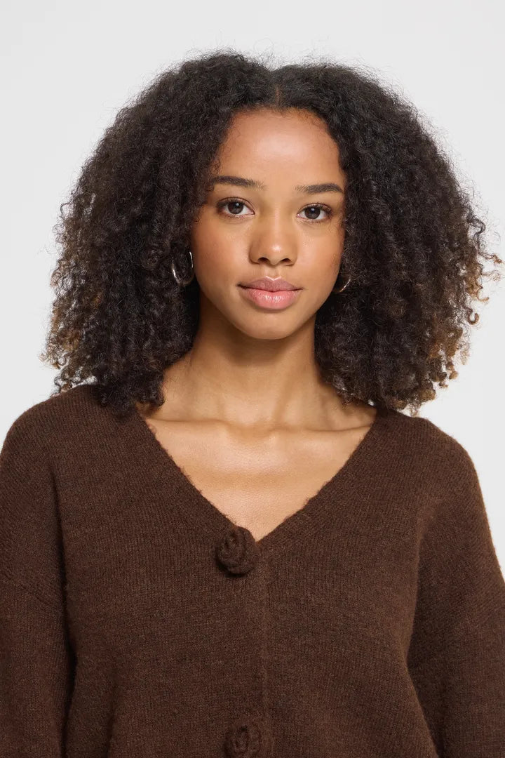 Ichi Povoke Cardigan in Chicory Coffee