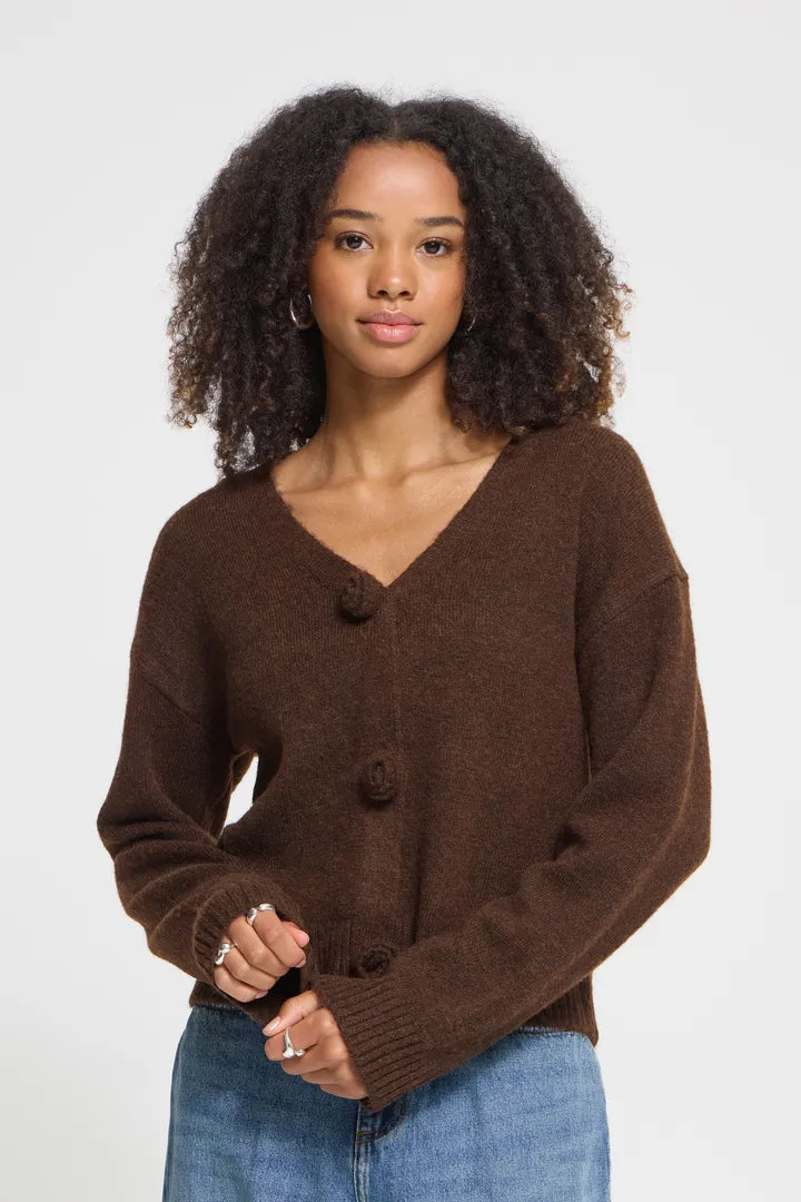 Ichi Povoke Cardigan in Chicory Coffee