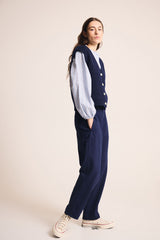 Ichi Povoke Knitted Waistcoat-Medieval Blue-20122554