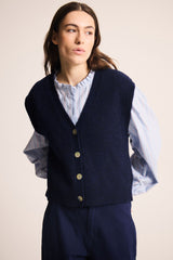 Ichi Povoke Knitted Waistcoat-Medieval Blue-20122554