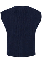 Ichi Povoke Knitted Waistcoat-Medieval Blue-20122554