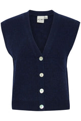 Ichi Povoke Knitted Waistcoat-Medieval Blue-20122554