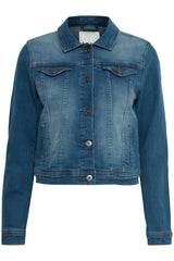 Ichi Stampe Denim Jacket-Washed Med Blue-20111235
