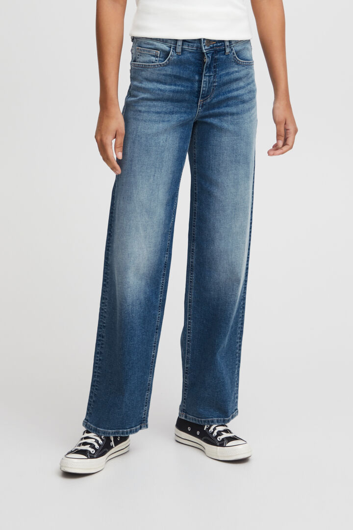 Ichi Twiggy Straight Long Jeans-Medium Blue-20119128