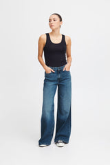 ichi twiggy wide leg jeans dark blue evalucia boutique perth scotland