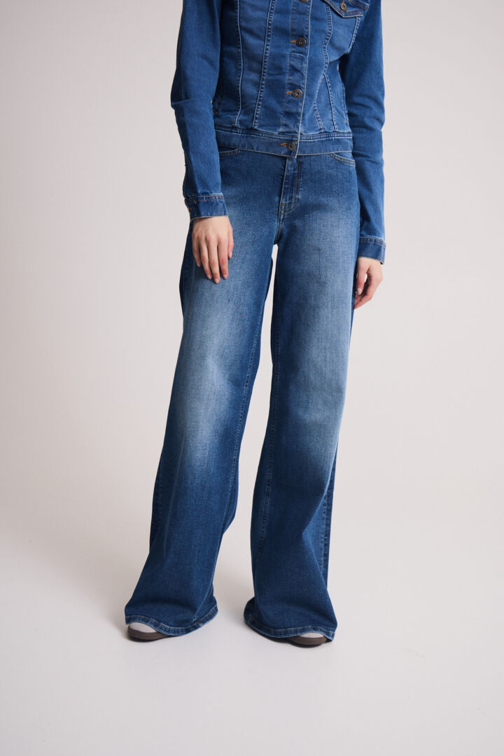 Ichi Twiggy Wide Leg Jeans-Medium Blue - 20119022