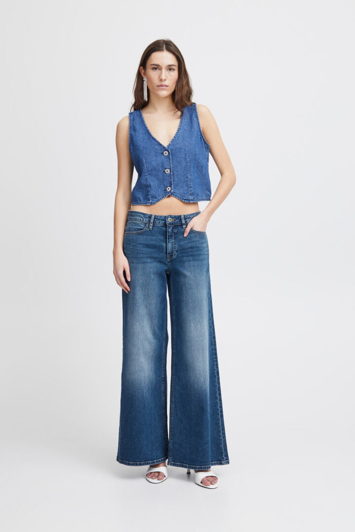 Ichi Twiggy Wide Leg Jeans-Medium Blue - 20119022