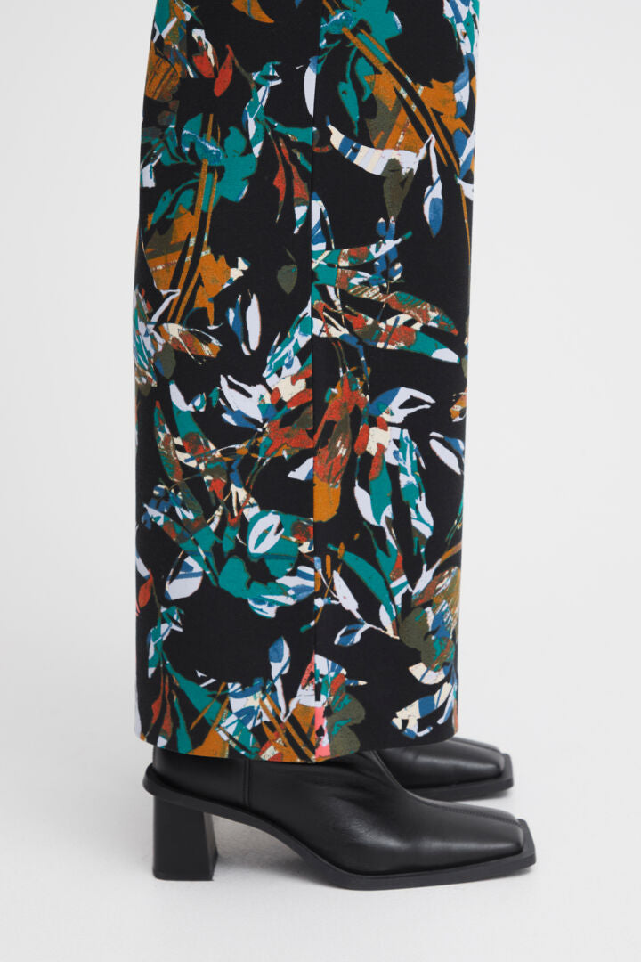 Ichi Kate Print Wide Leg Trouser-Multi Collage Flower-20119446