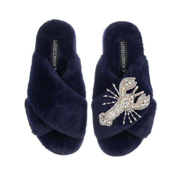 laines london navy slippers with silver lobster evalucia boutique perth scotland