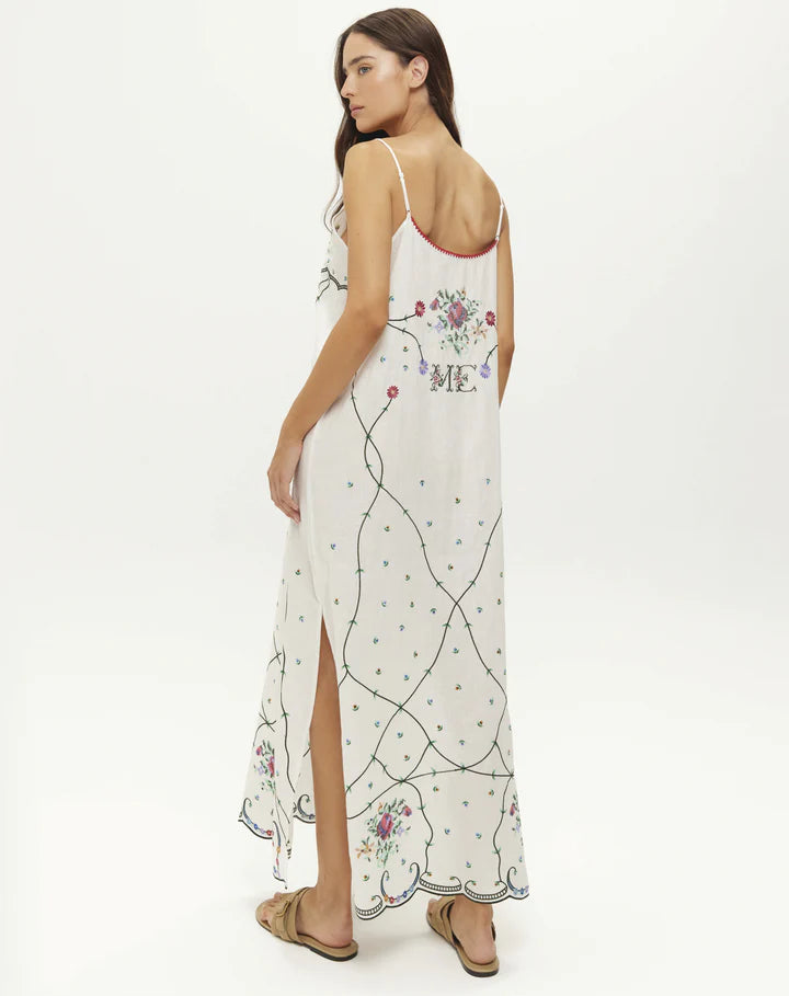 Me369 Lauren Embroidered Dress in Linen Kisses