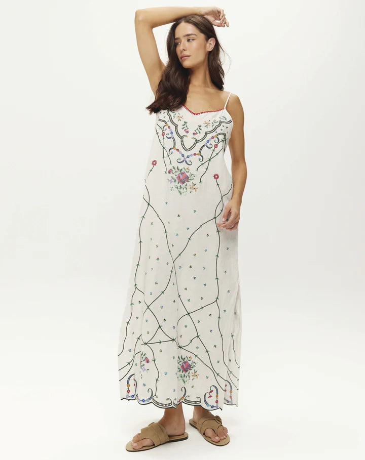 Me369 Lauren Embroidered Dress in Linen Kisses
