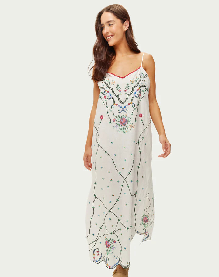 Me369 Lauren Embroidered Dress in Linen Kisses