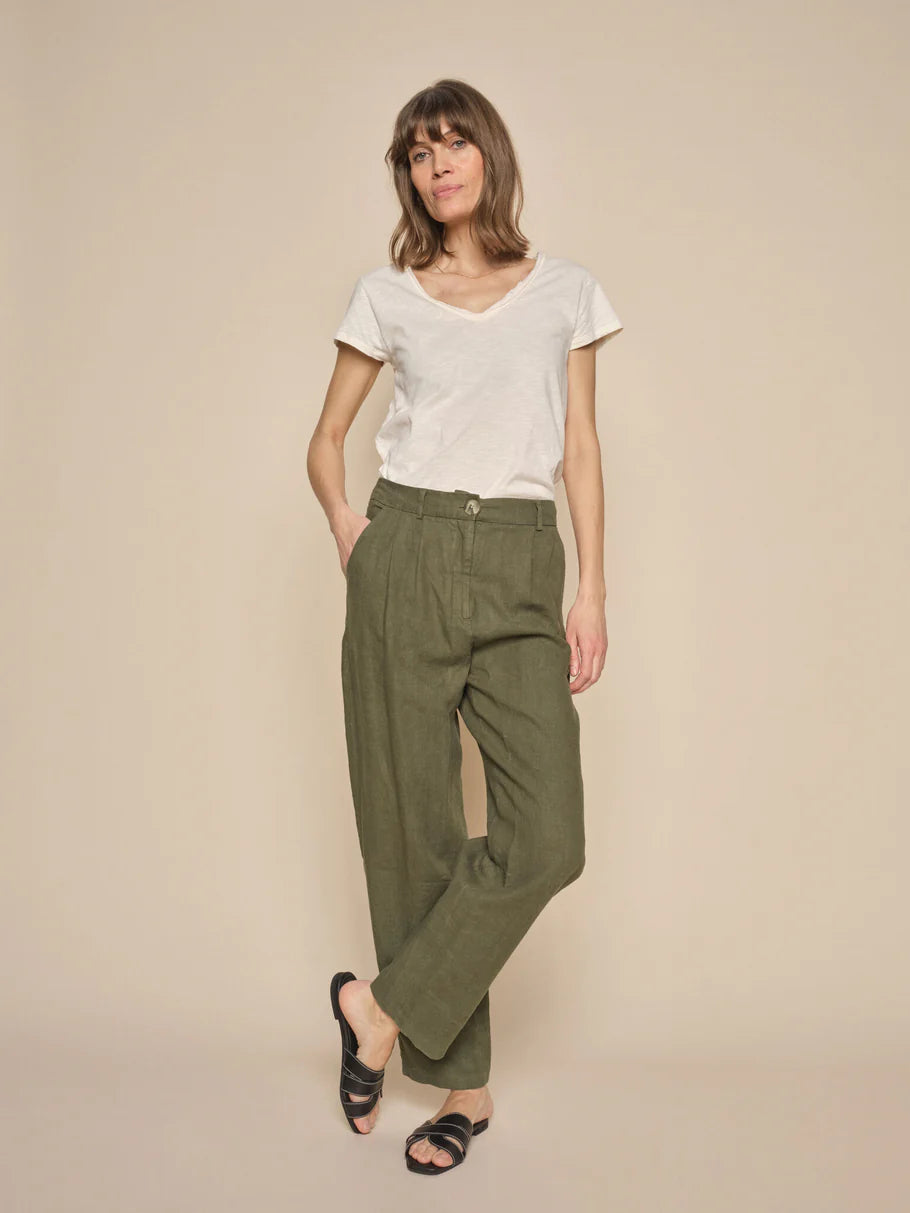 mos mosh adlana linen trouser dusty olive evalucia boutique perth scotland