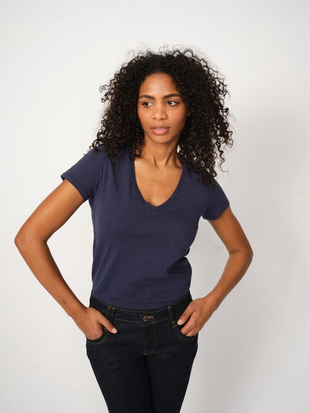 Mos Mosh Arden Short Sleeve V-Neck T-Shirt, Navy, EvaLucia Boutique, Perth, Scotland