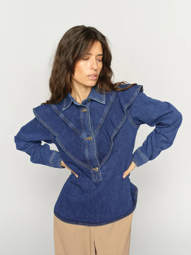 Mos Mosh Irina Denim Shirt in Dark Blue - 178710