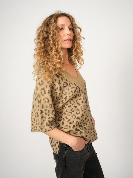 Mos Mosh Taci V-Neck Leo Knit in True Camel - 170980