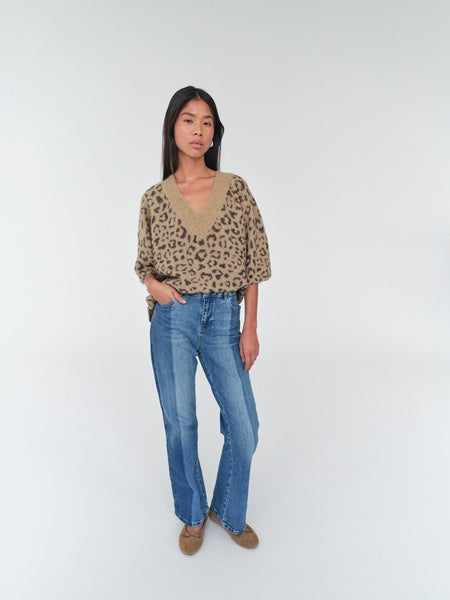 Mos Mosh Taci V-Neck Leo Knit in True Camel - 170980