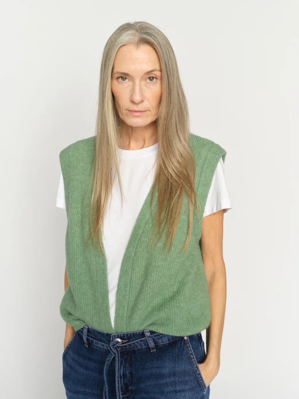 Mos Mosh Thora Knit Vest in Turf Green - 177540