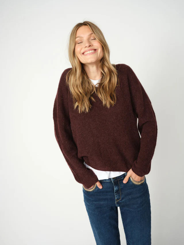 Mos Mosh Thora V-Neck Knit in Fudge - 153900