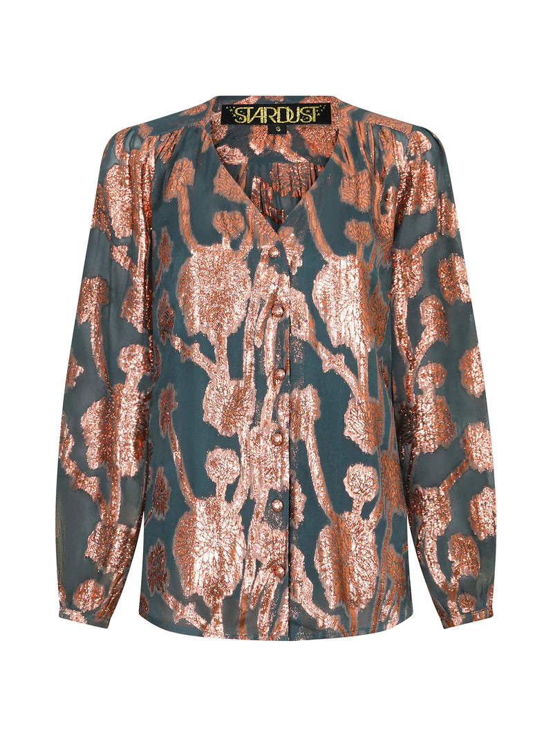 Stardust Betty Blouse-Emerald & Bronze