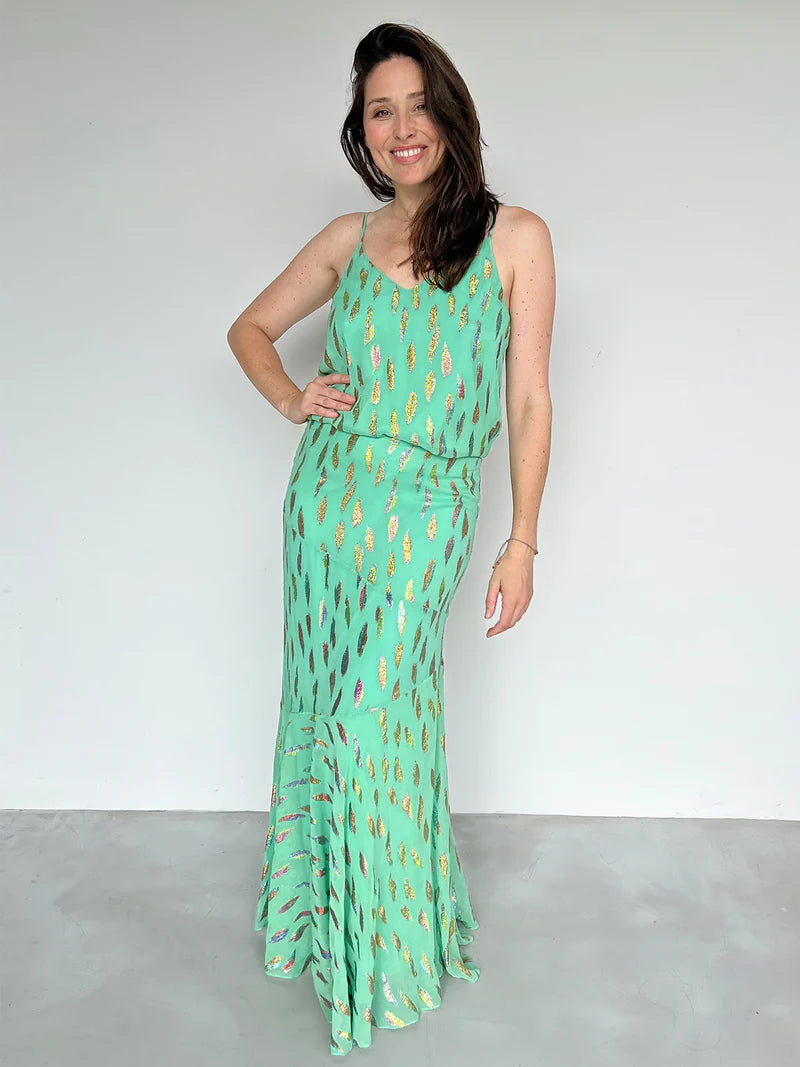Stardust Flora Skirt-Jade-Metallic Sunset