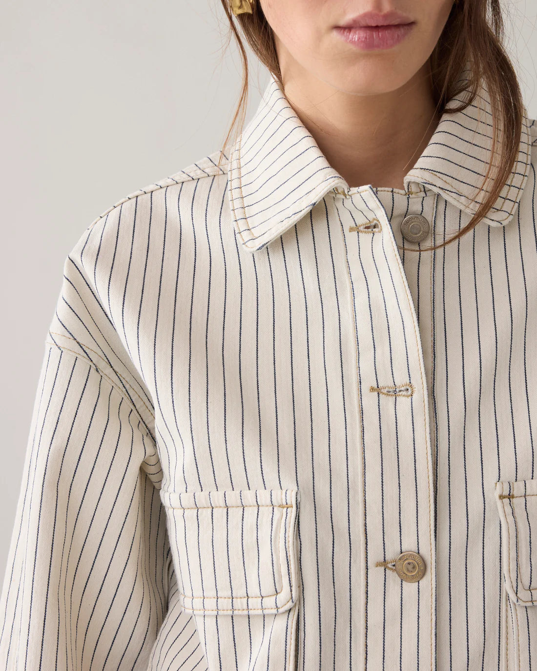 Summum Woman Boxy Jacket in Ivory Yarn Stripe - 1s1289-12403