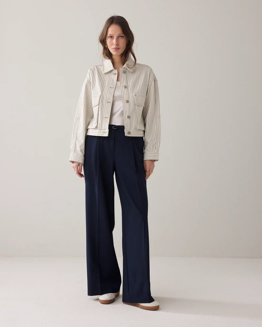 Summum Woman Boxy Jacket in Ivory Yarn Stripe