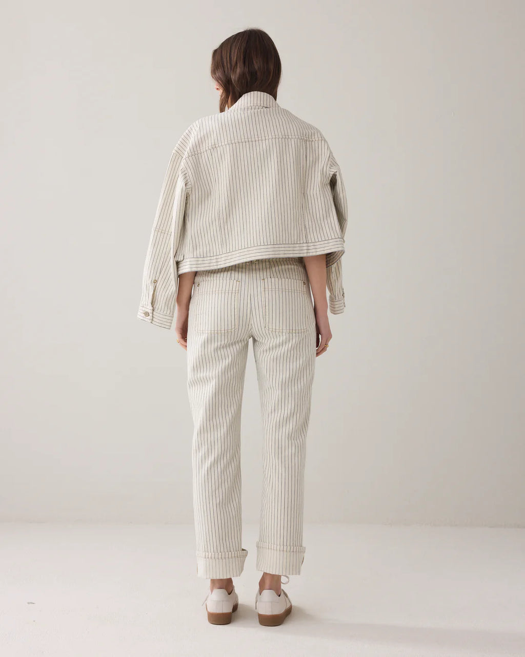 Summum Woman Straight Pant in Ivory Yarn Stripe - 4s2918-12403