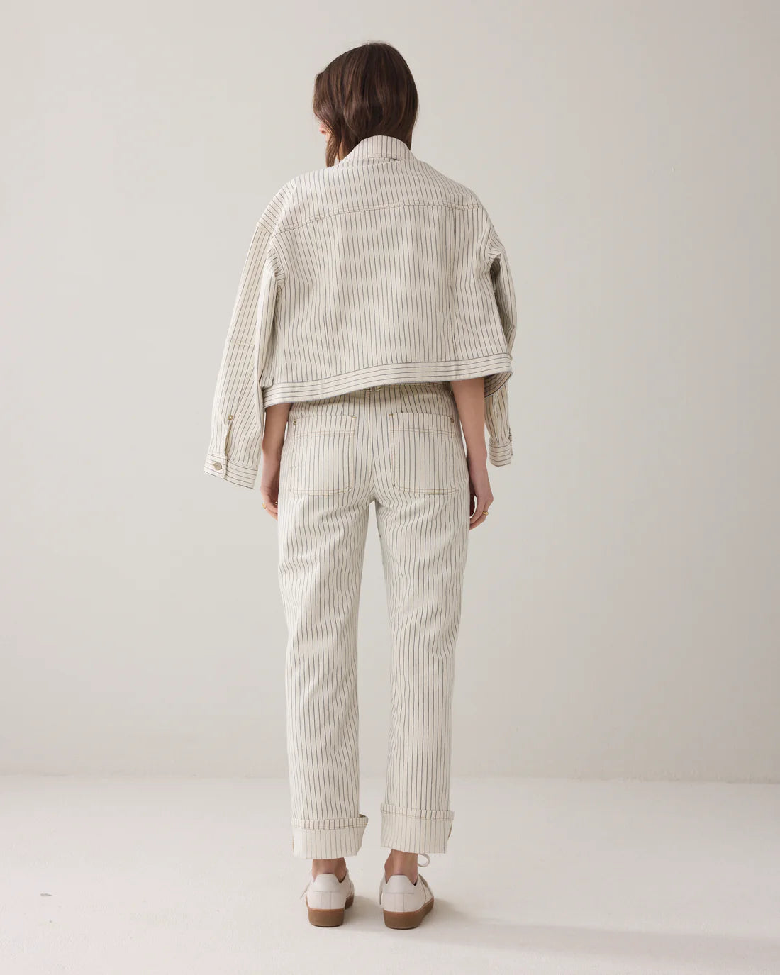 Summum Woman Straight Pant in Ivory Yarn Stripe - 4s2918-12403