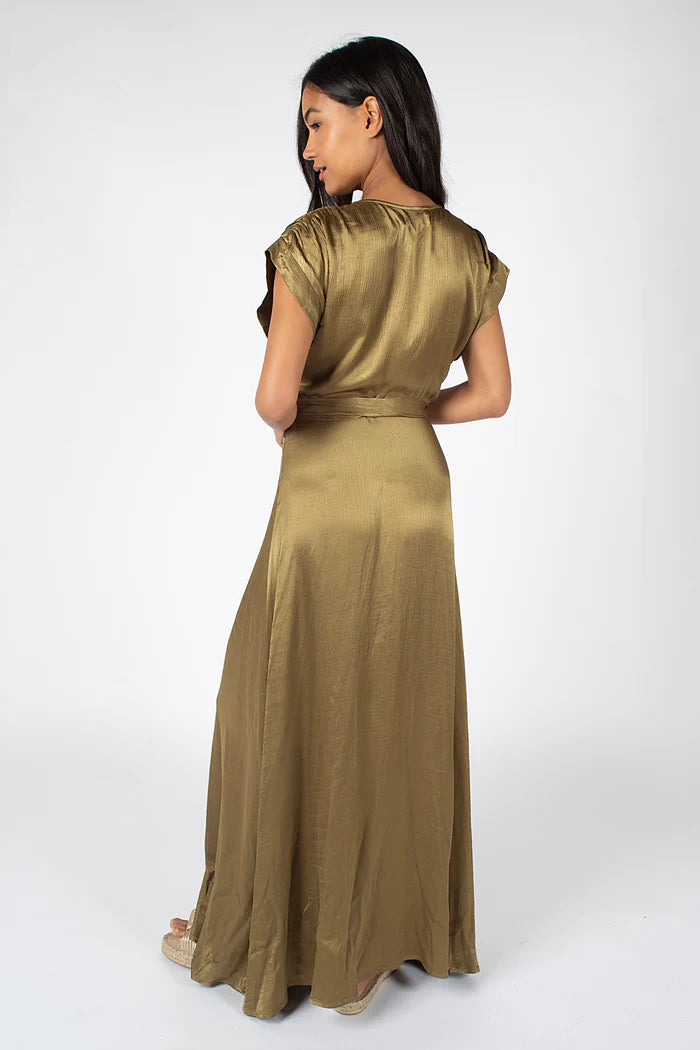 Traffic People Breathless Claude Wrap Dress-Olive-BTL12572029